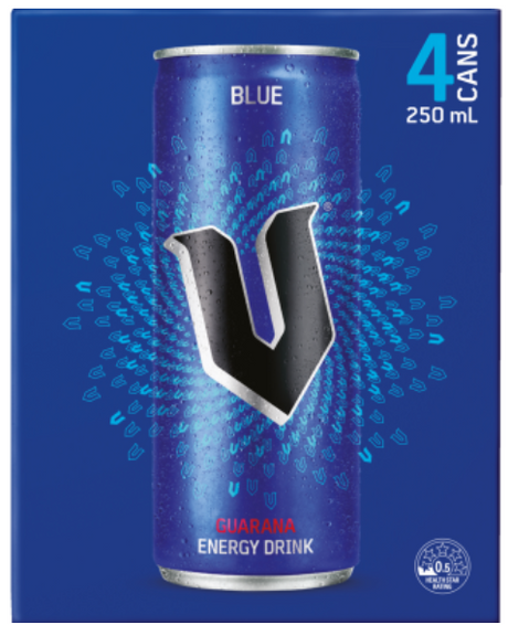 V Blue Guarana Energy Drink 4 x 250ml - Cafe Supply