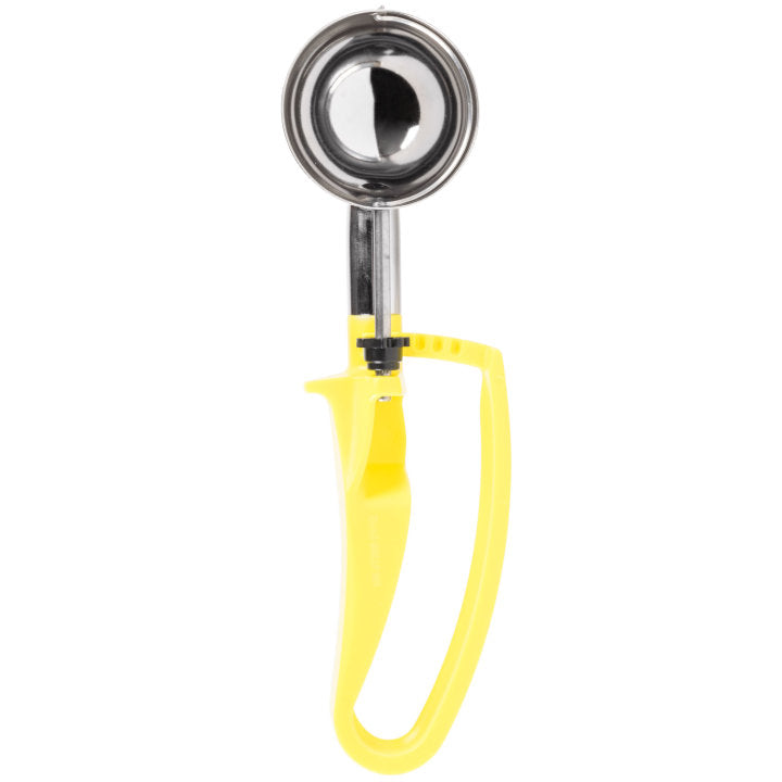 1 ⅘-ounce disher with yellow squeeze handle - Cafe Supply