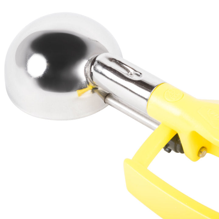 1 ⅘-ounce disher with yellow squeeze handle - Cafe Supply
