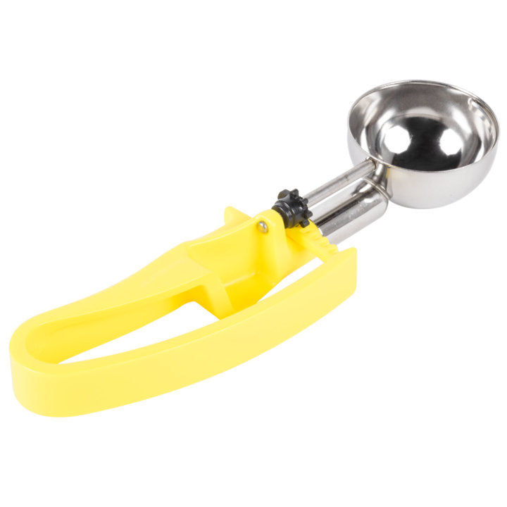 1 ⅘-ounce disher with yellow squeeze handle - Cafe Supply