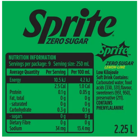 Sprite Zero Sugar Natural Flavour Soft Drink 2.25l - Cafe Supply