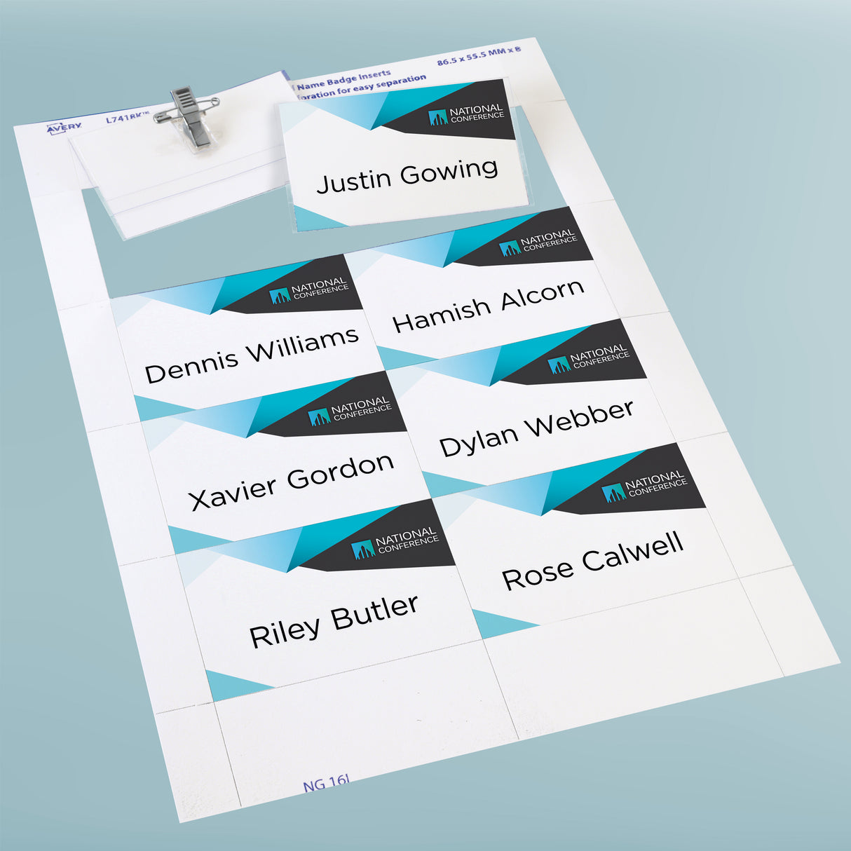 Avery Card Name Badges Kit 86.5x55.5mm 8up 3 Sheets Inkjet Laser L7418 - Cafe Supply