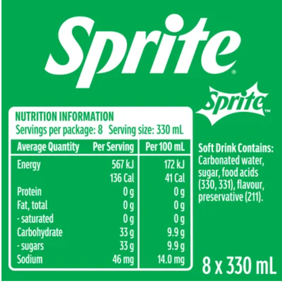 Sprite Natural Flavour Soft Drink Cans 8 x 330ml - Cafe Supply
