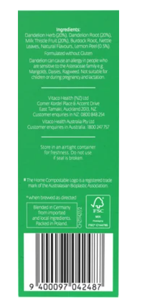 Healtheries Detox Dandelion & Milk Thistle With Lemon Tea Bags 20pk - Cafe Supply