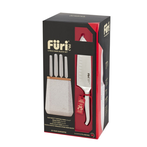 Furi Stone Knife Block Set Black and White Terrazzo 5 Piece - Cafe Supply