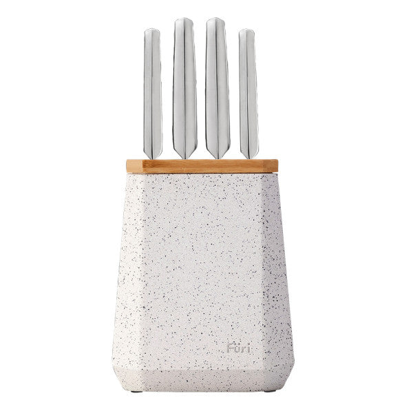 Furi Stone Knife Block Set Black and White Terrazzo 5 Piece - Cafe Supply