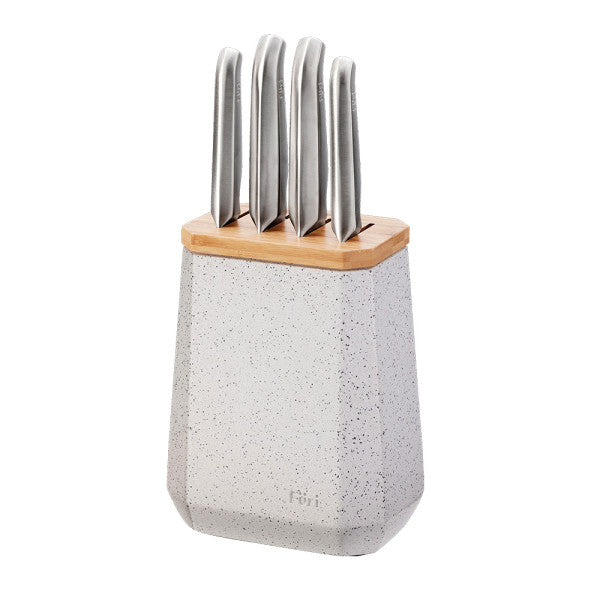 Furi Stone Knife Block Set Black and White Terrazzo 5 Piece - Cafe Supply