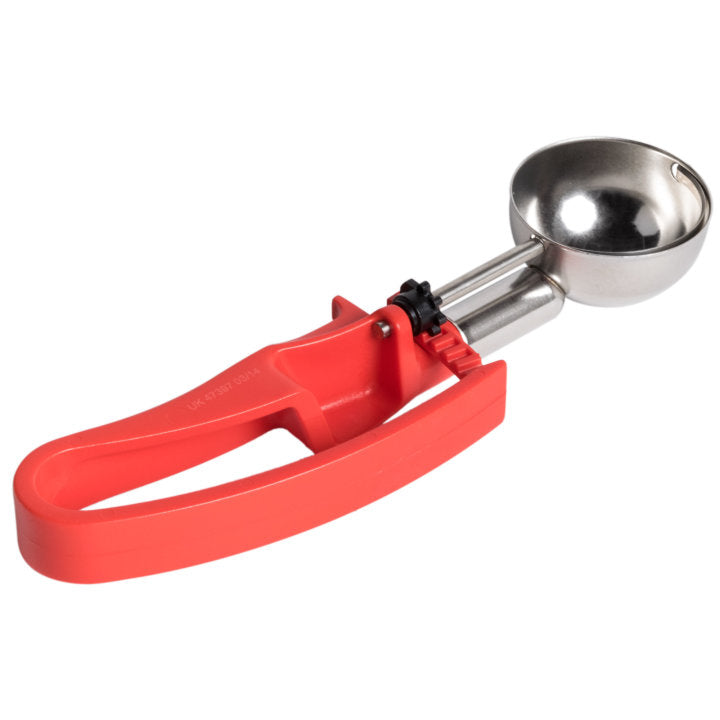 1.52-ounce disher with red squeeze handle - Cafe Supply