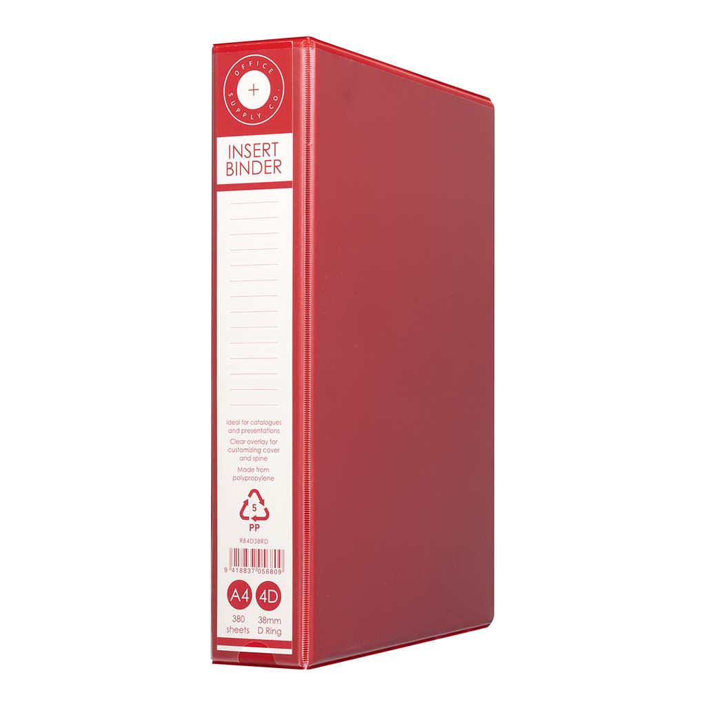 OSC Insert Binder A4 4D 38mm Red - Cafe Supply
