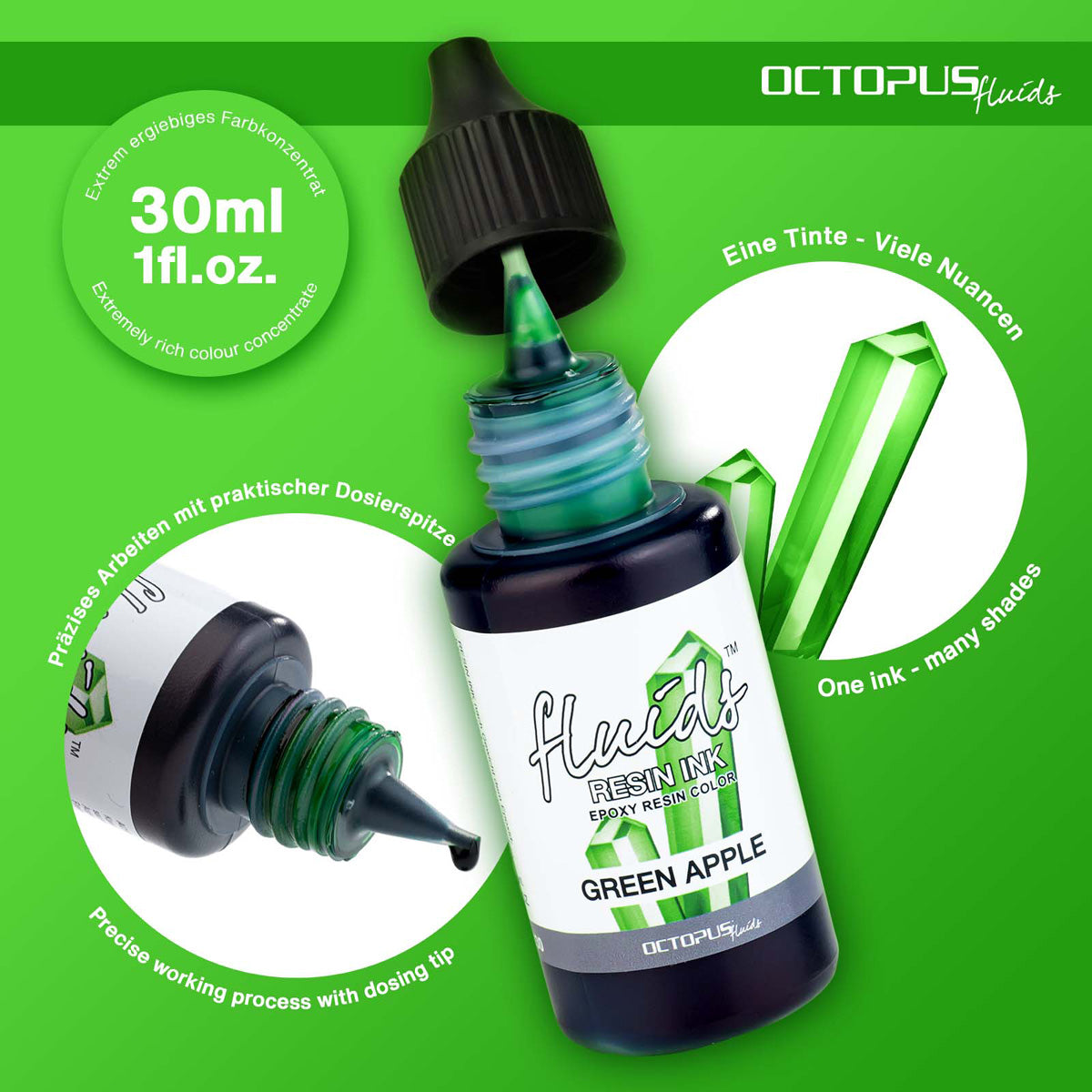 Octopus Fluids Resin Ink Green Apple 30ml - Cafe Supply