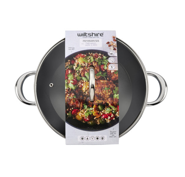 Wiltshire Easycook Blue Non-stick Casserole 28cm with glass lid - Cafe Supply