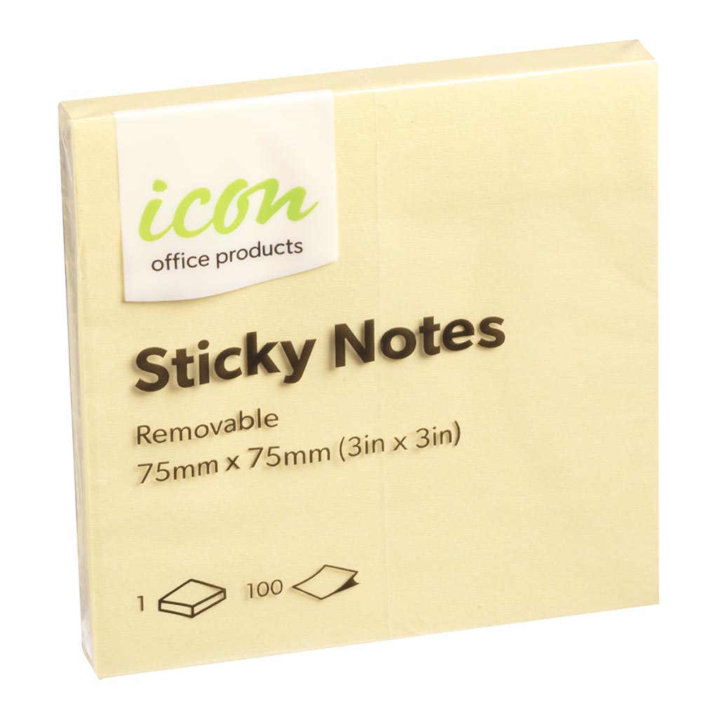 Icon Sticky Notes 75mm x 75mm Yellow - Cafe Supply