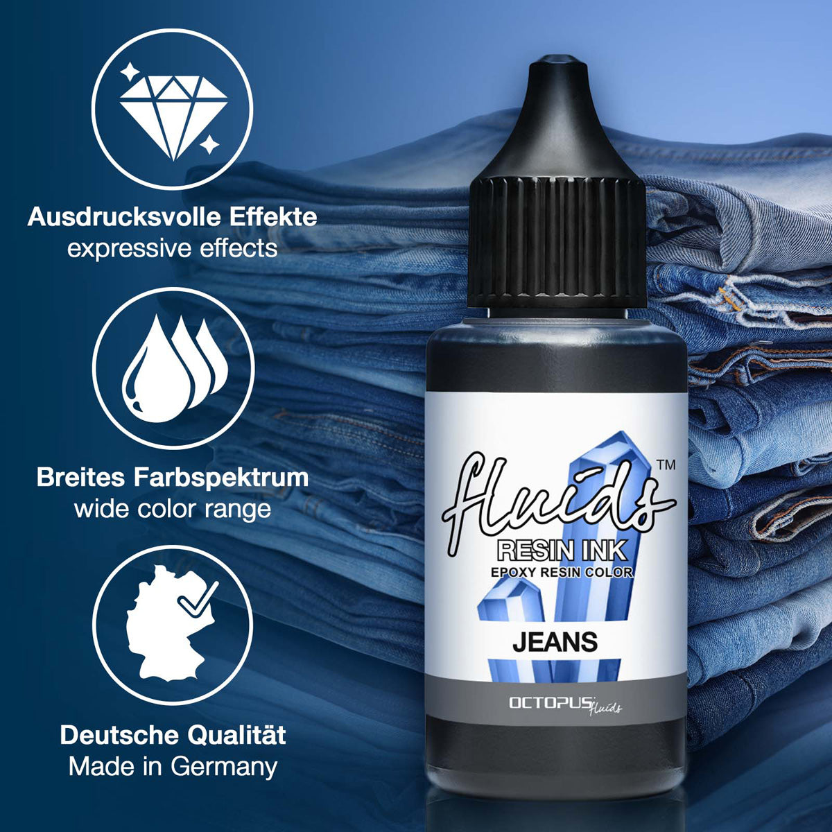 Octopus Fluids Resin Ink Jeans Blue 30ml - Cafe Supply