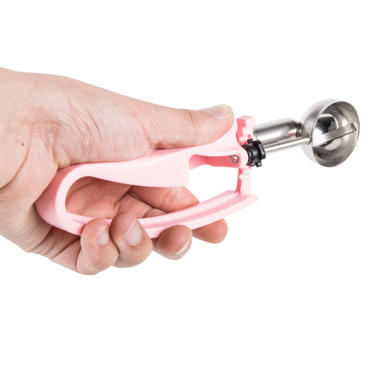 .54-ounce disher with pink squeeze handle - Cafe Supply