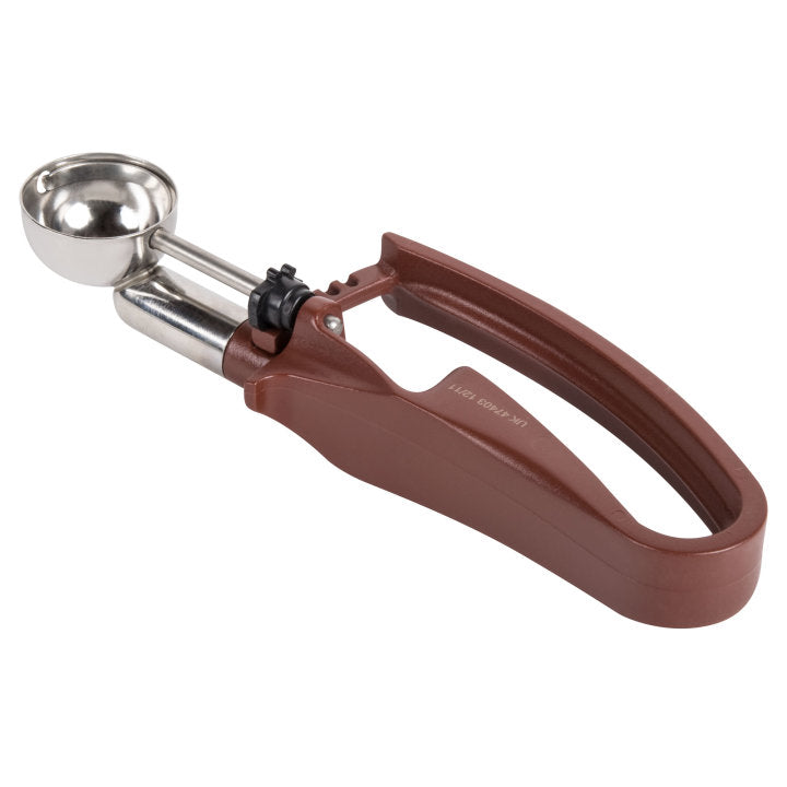 .47-ounce disher with plum squeeze handle - Cafe Supply