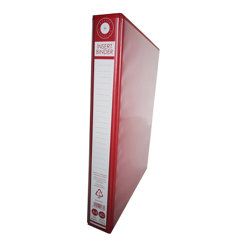 OSC Insert Binder A4 4D 25mm Red - Cafe Supply