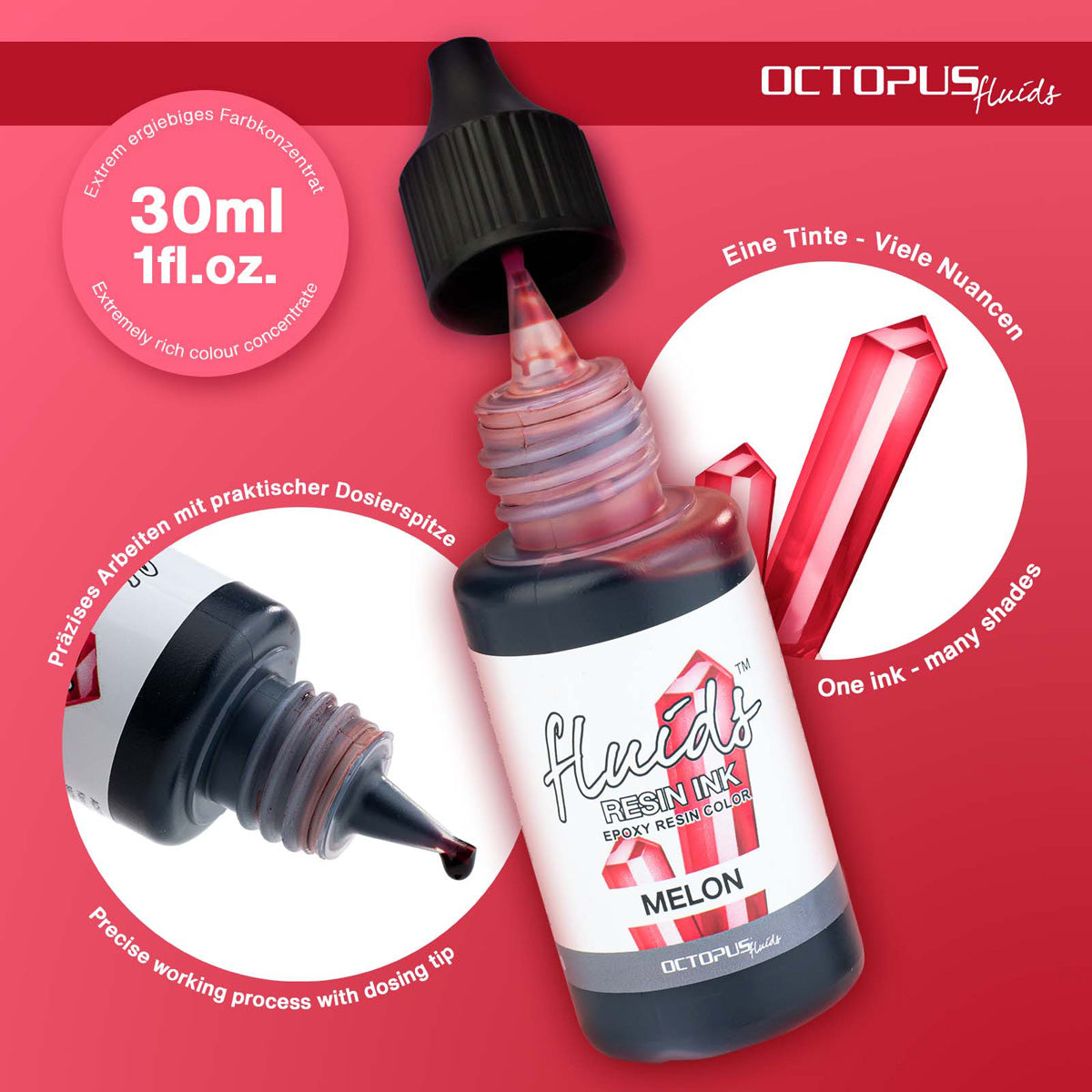 Octopus Fluids Resin Ink Melon Red 30ml - Cafe Supply