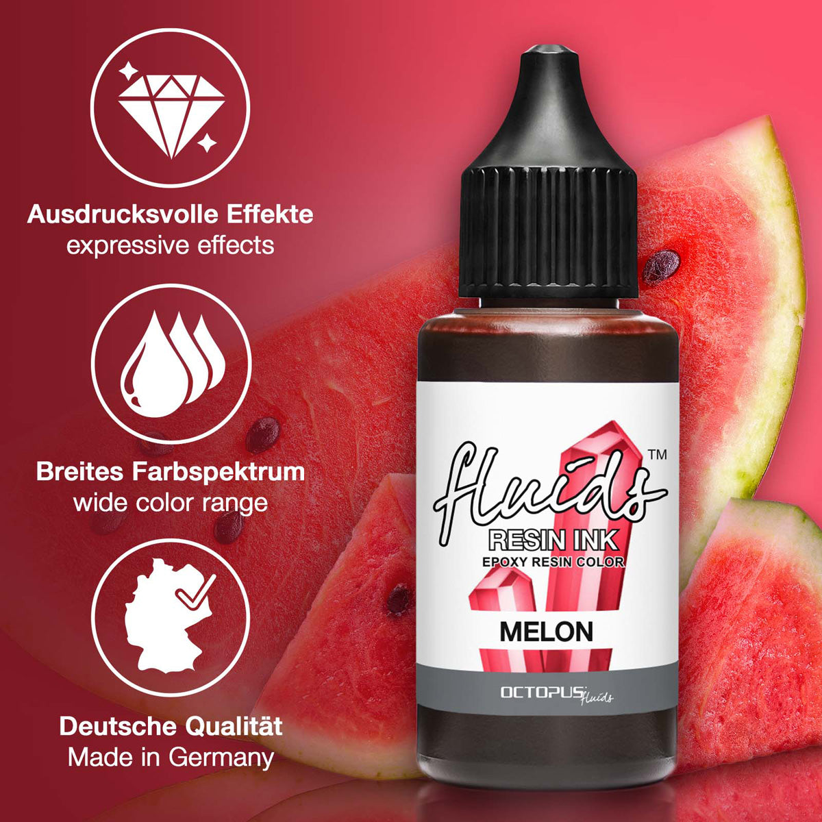 Octopus Fluids Resin Ink Melon Red 30ml - Cafe Supply