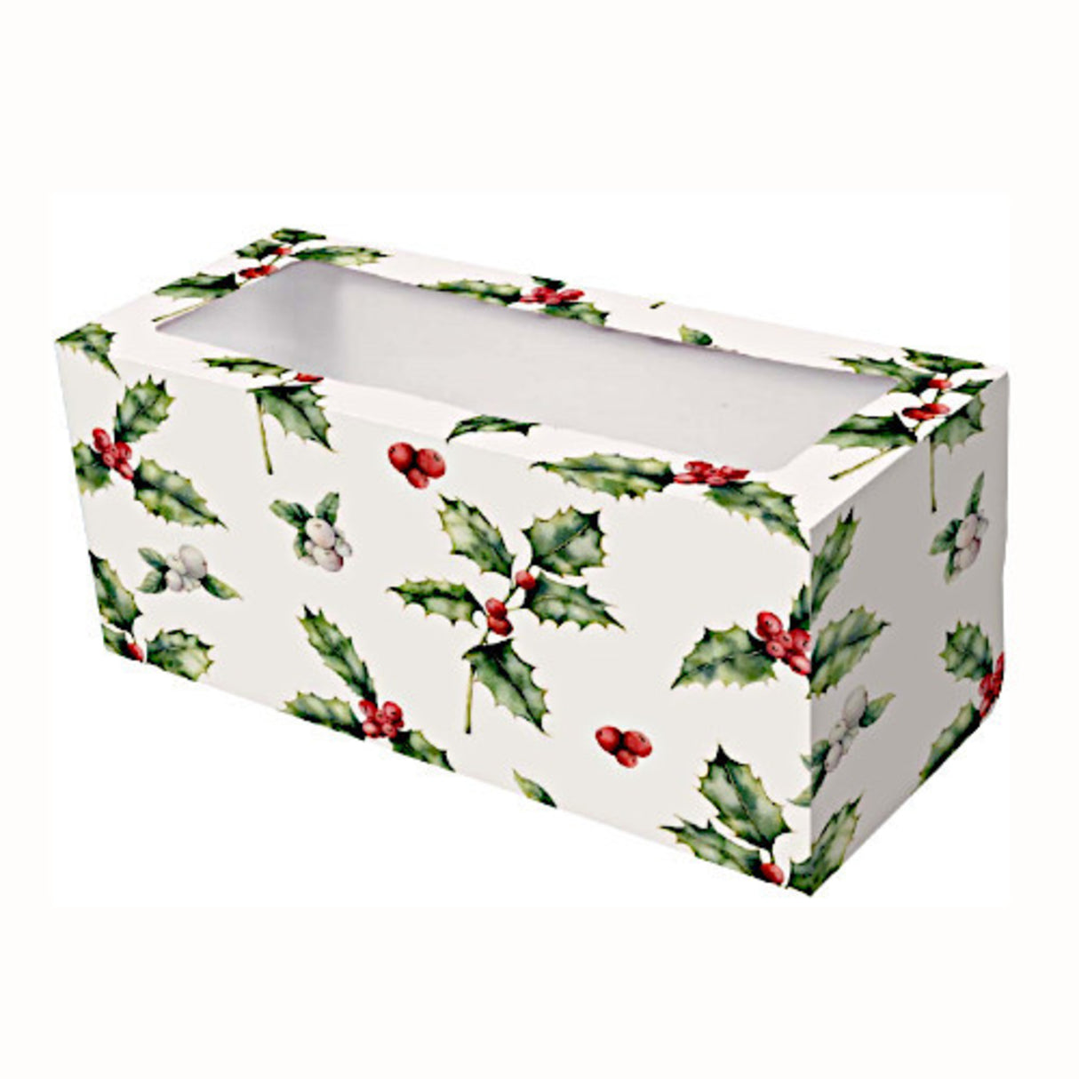 Vintage Christmas Holly Log Box (Window - 8 x 4 x 4") - Cafe Supply