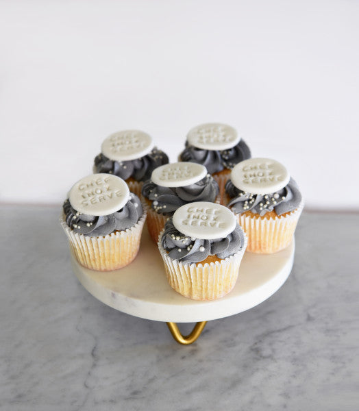 Chef Inox Serve White Marble Round Display Stand Metal Legs 230x55mm - Cafe Supply