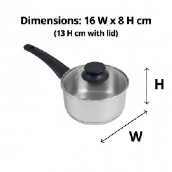 16cm S/S Saucepan with Glass Lid - Cafe Supply