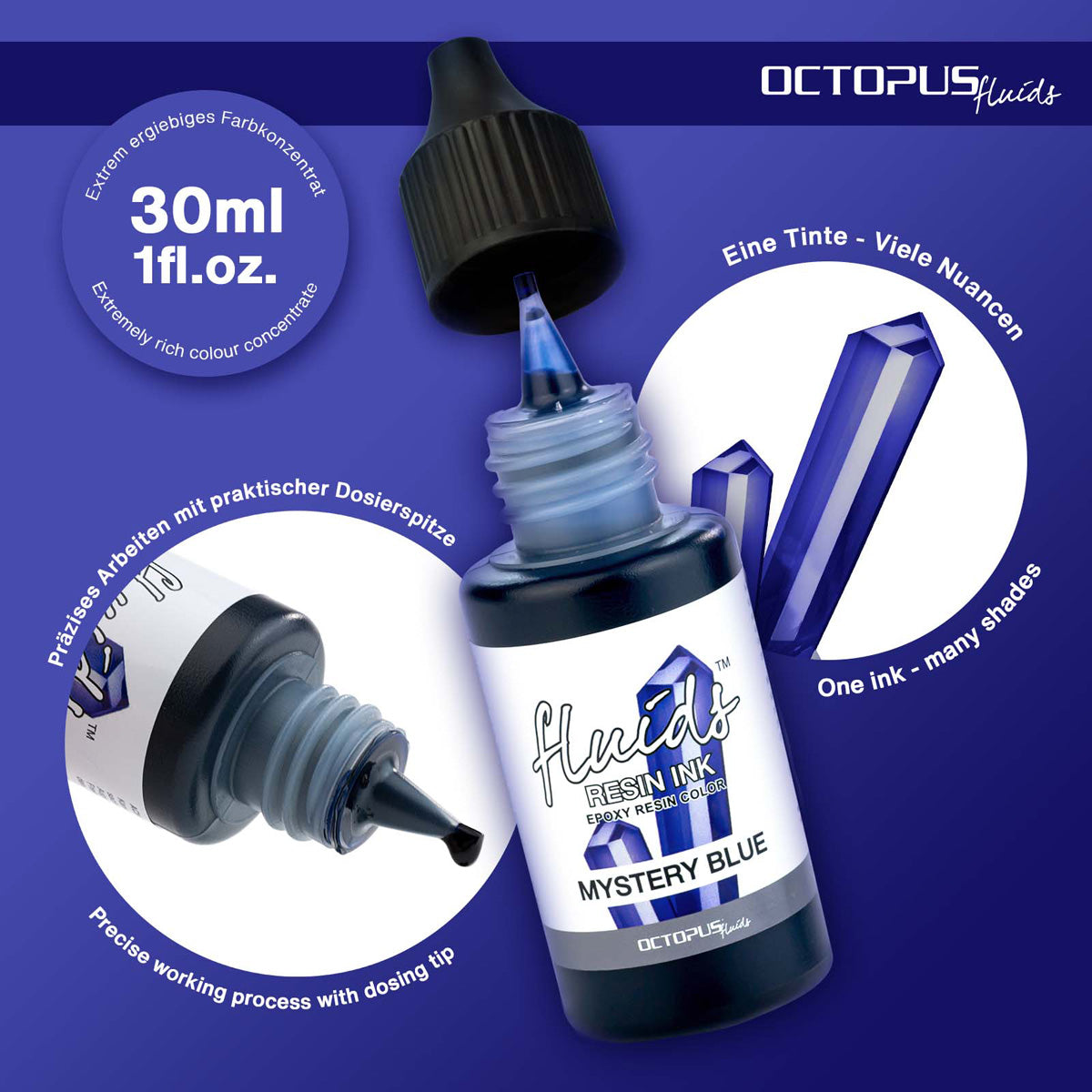 Octopus Fluids Resin Ink Mystery Blue 30ml - Cafe Supply