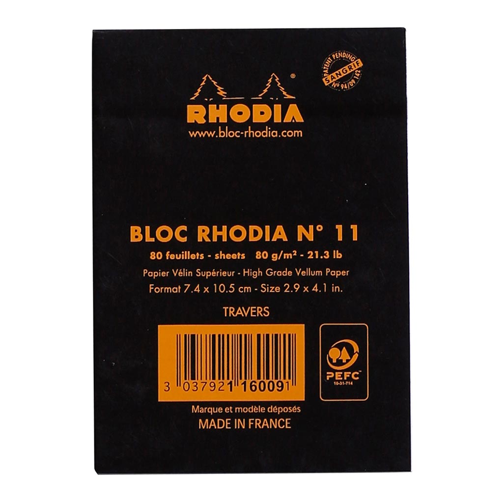 Rhodia Bloc Pad No. 11 A7 Lined Black - Cafe Supply