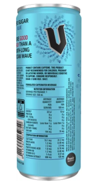 V Zero Sugar Blue Guarana Energy Drink 250ml - Cafe Supply