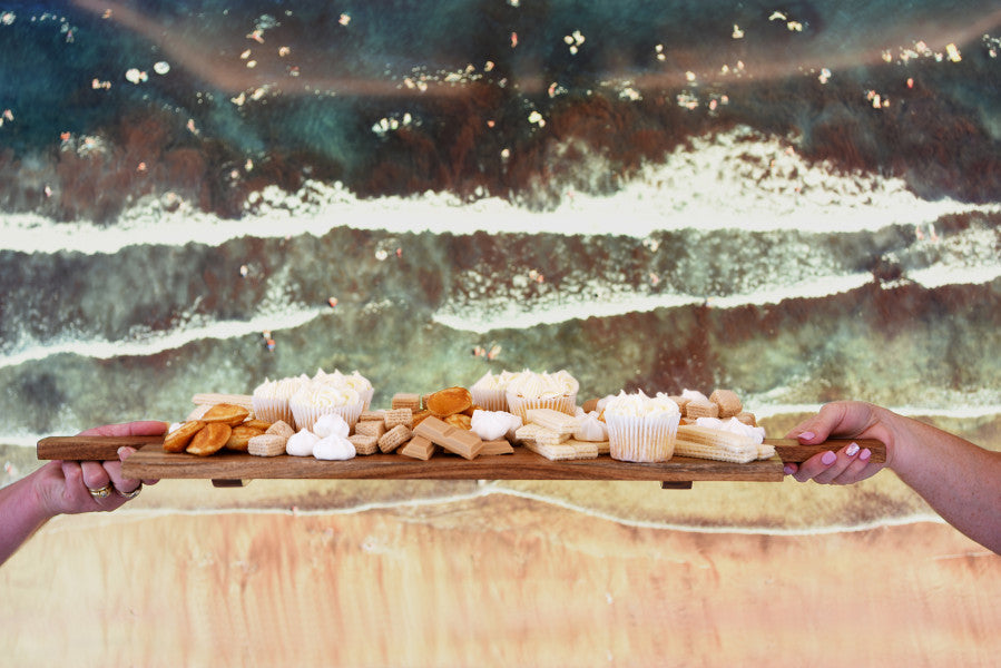 Chef Inox Serve Natural Acacia Paddle Board Footed with Two Handles 760x254x15mm - Cafe Supply