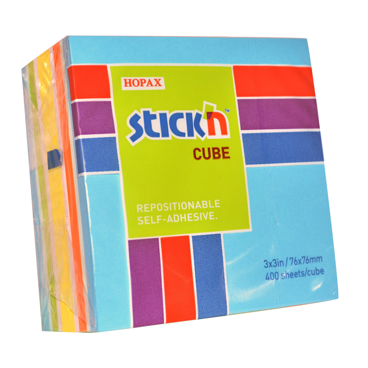 Stick'n Cube 76x76mm 400 sheets Blue & Assorted Brights - Cafe Supply