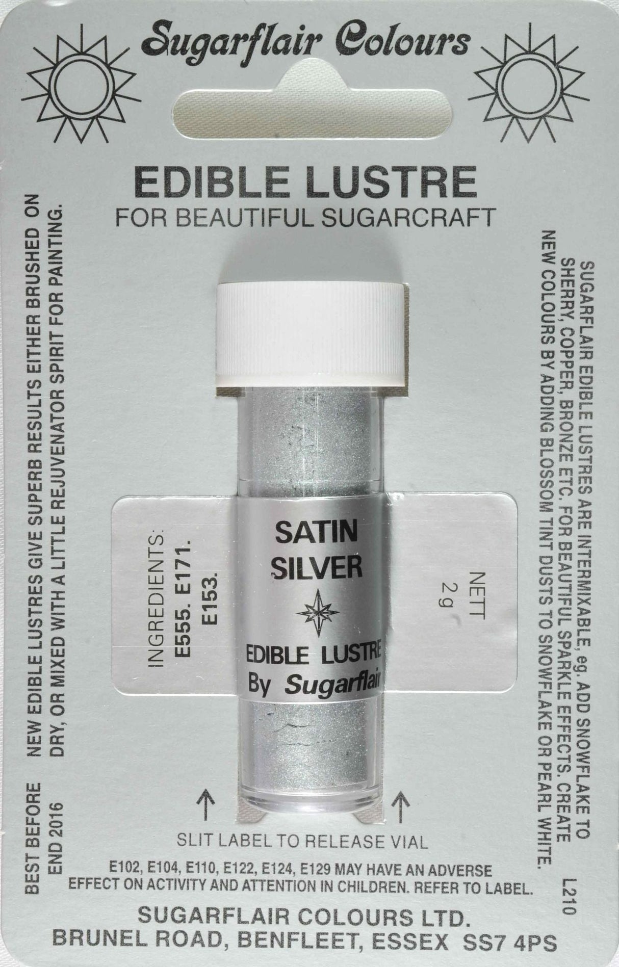 Sugarflair Edible Lustre Colour Satin Silver - Cafe Supply