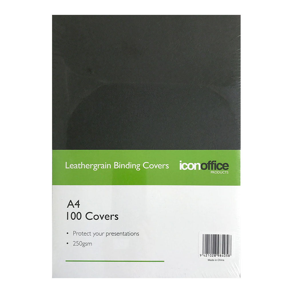 Icon Binding Covers A4 Black 250gsm, Pack of 100 - Cafe Supply