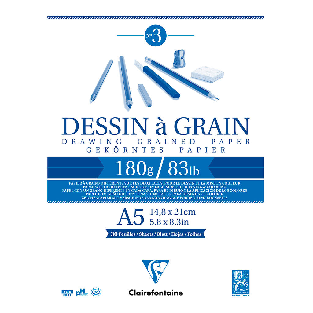 Clairefontaine Drawing Pad Grain A5 180g 30sh - Cafe Supply