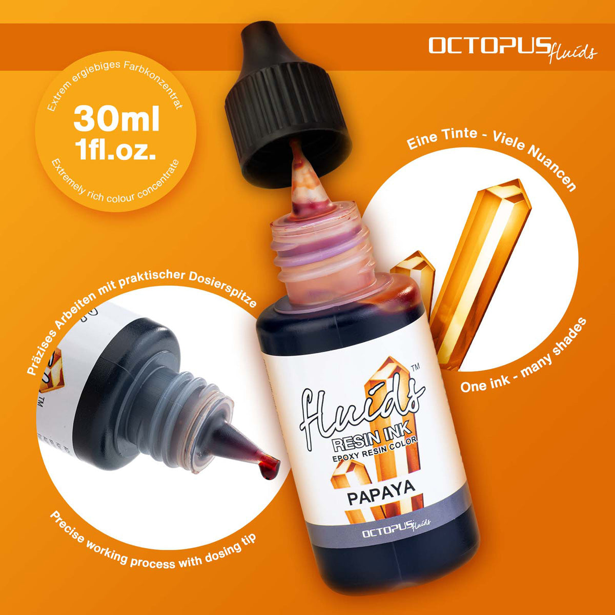 Octopus Fluids Resin Ink Papaya Orange 30ml - Cafe Supply