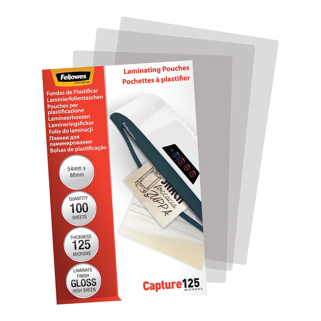 Fellowes Laminating Pouches 54x86mm 125 Micron, Pack of 100 - Cafe Supply