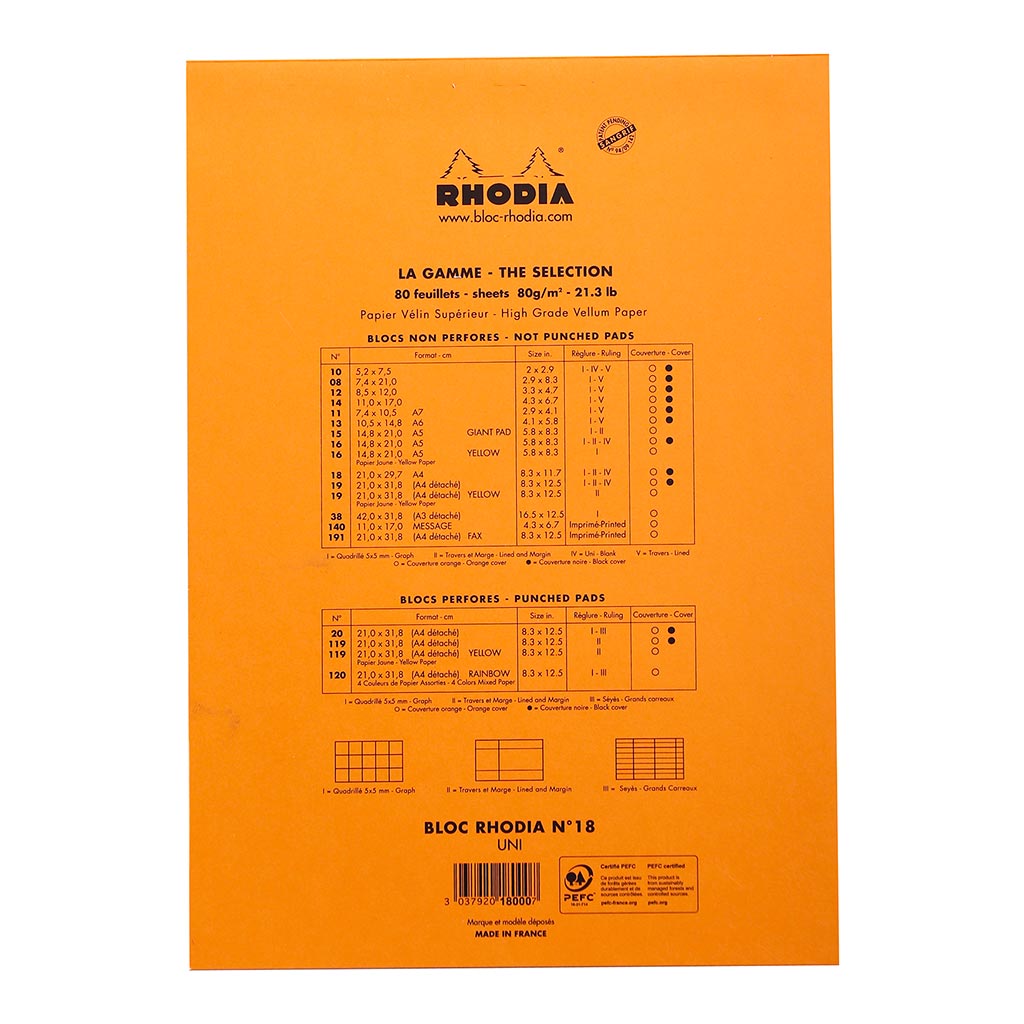 Rhodia Bloc Pad No. 18 A4 Blank Orange - Cafe Supply