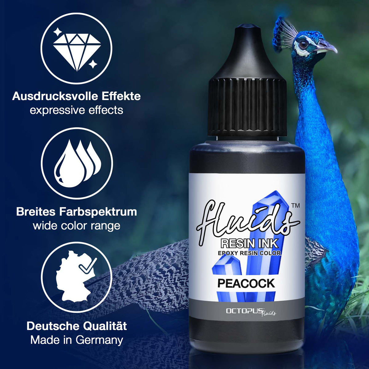 Octopus Fluids Resin Ink Peacock Blue 30ml - Cafe Supply