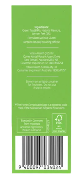 Healtheries Green Tea With Lemon Tea Bags 20pk - Cafe Supply