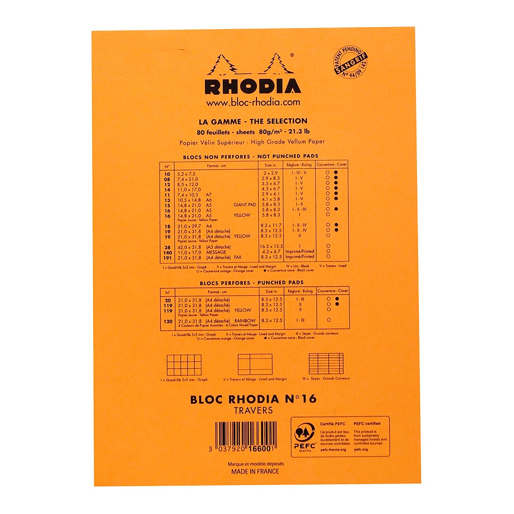 Rhodia Bloc Pad No. 16 A5 Lined Orange - Cafe Supply