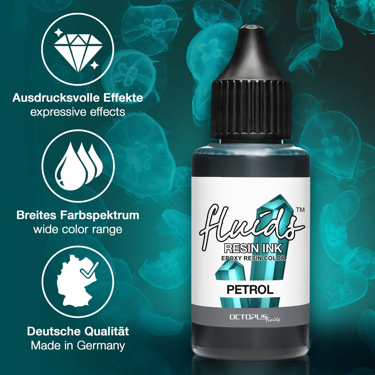 Octopus Fluids Resin Ink Petrol Turquoise 30ml - Cafe Supply