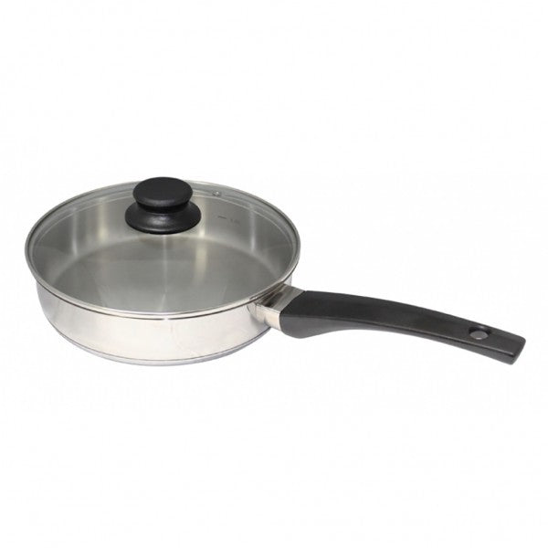 24cm S/S Frying Pan with Glass Lid - Cafe Supply