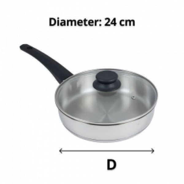 24cm S/S Frying Pan with Glass Lid - Cafe Supply