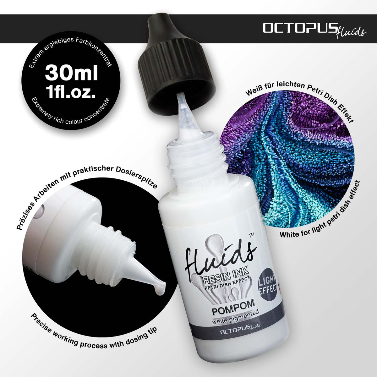Octopus Fluids Resin Ink Pompom White Petri Dish Effect Light 30ml - Cafe Supply
