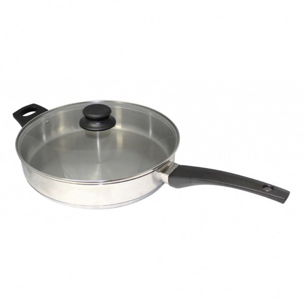 28cm S/S Frying Pan with Glass Lid - Cafe Supply