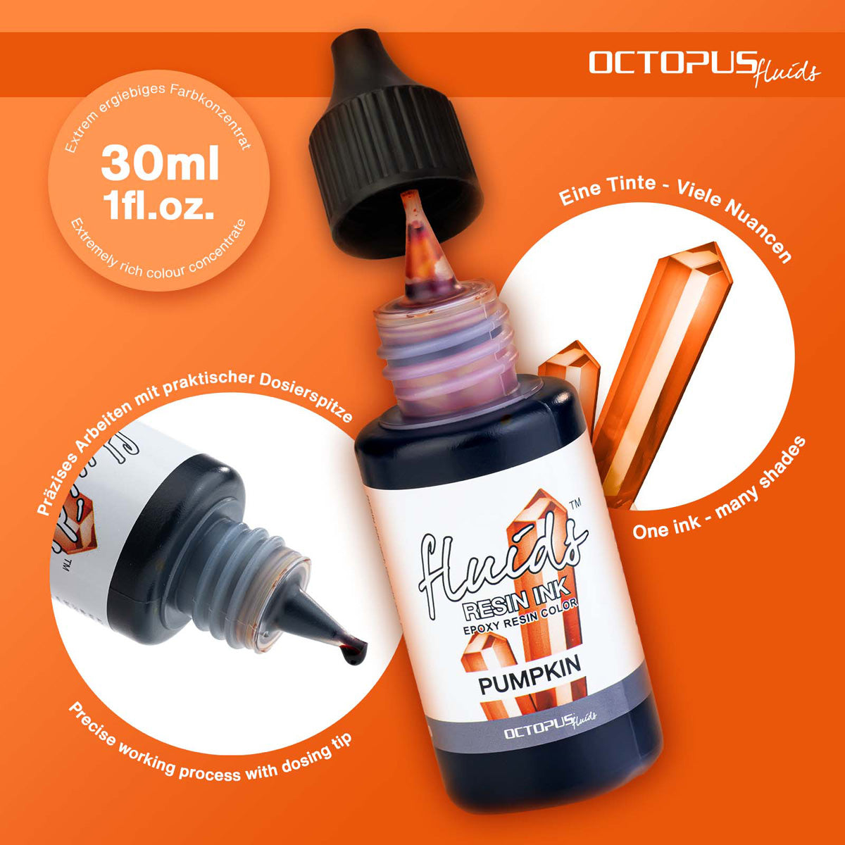 Octopus Fluids Resin Ink Pumpkin Orange 30ml - Cafe Supply