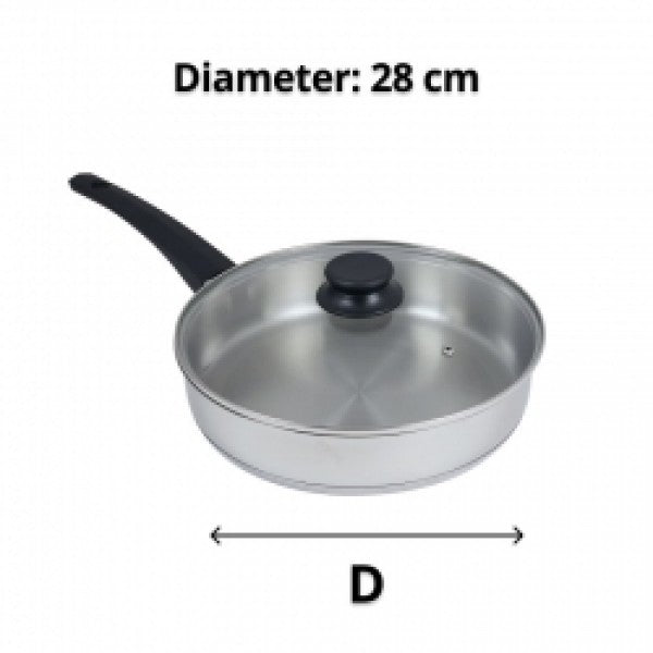 28cm S/S Frying Pan with Glass Lid - Cafe Supply