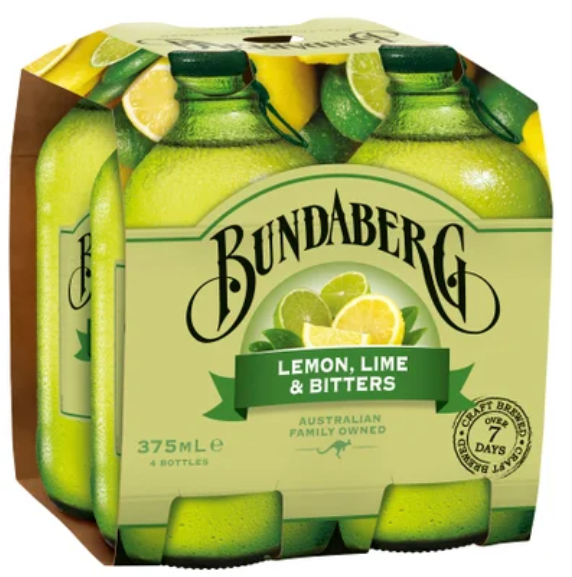 Bundaberg Lemon Lime & Bitters Bottles 4 x 375ml - Cafe Supply