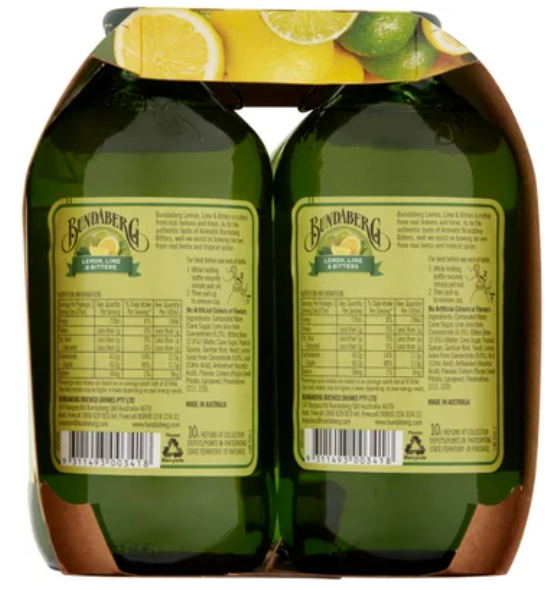 Bundaberg Lemon Lime & Bitters Bottles 4 x 375ml - Cafe Supply