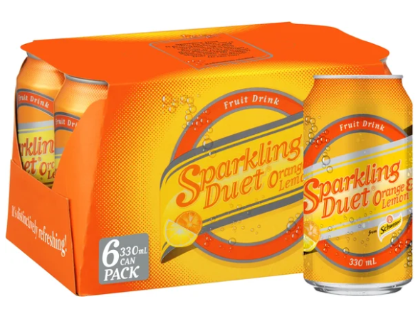 Schweppes Sparkling Duet Orange & Lemon Soft Drink Cans 6 x 330ml - Cafe Supply