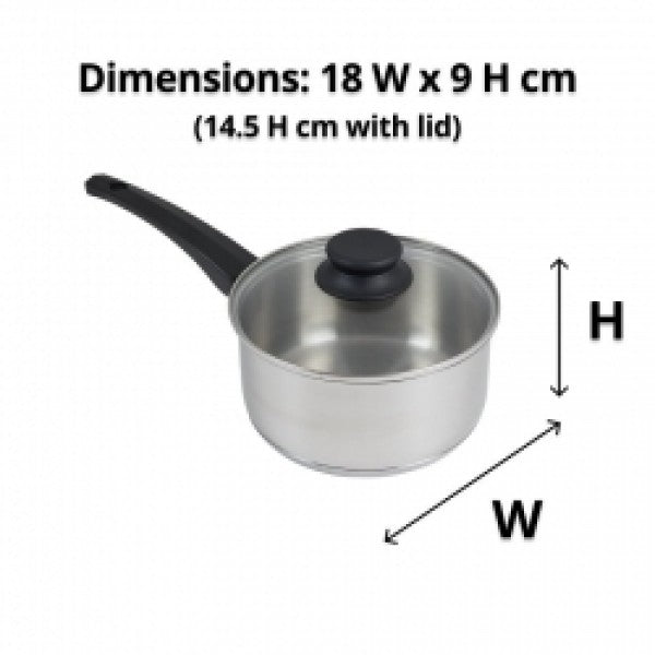 18cm S/S Saucepan with Glass Lid - Cafe Supply